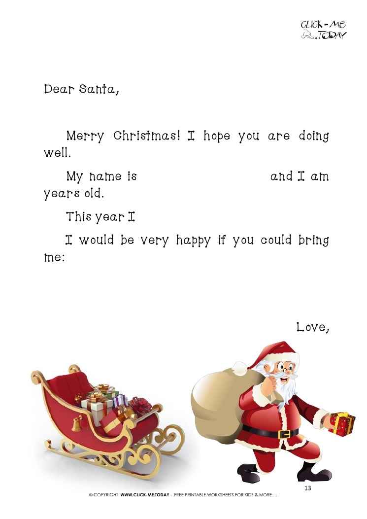 Funny Letter to Santa template with short text, sleigh and running Santa 13